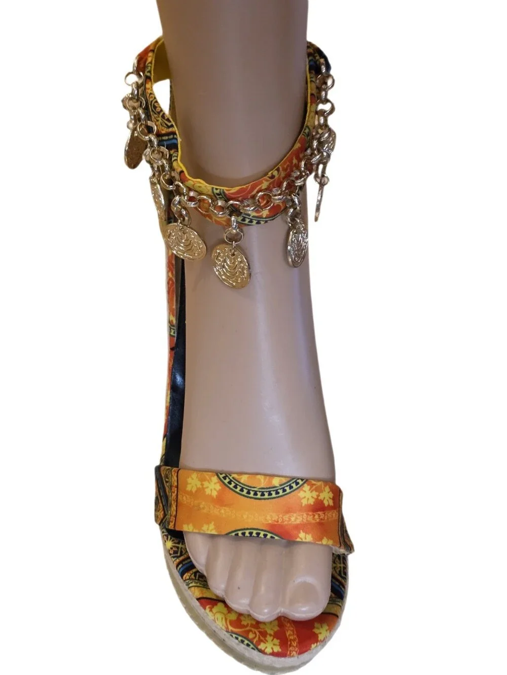 Echo Bohemian Resort Festival Coin Embellished Cork Wedge Sandals 8.5
